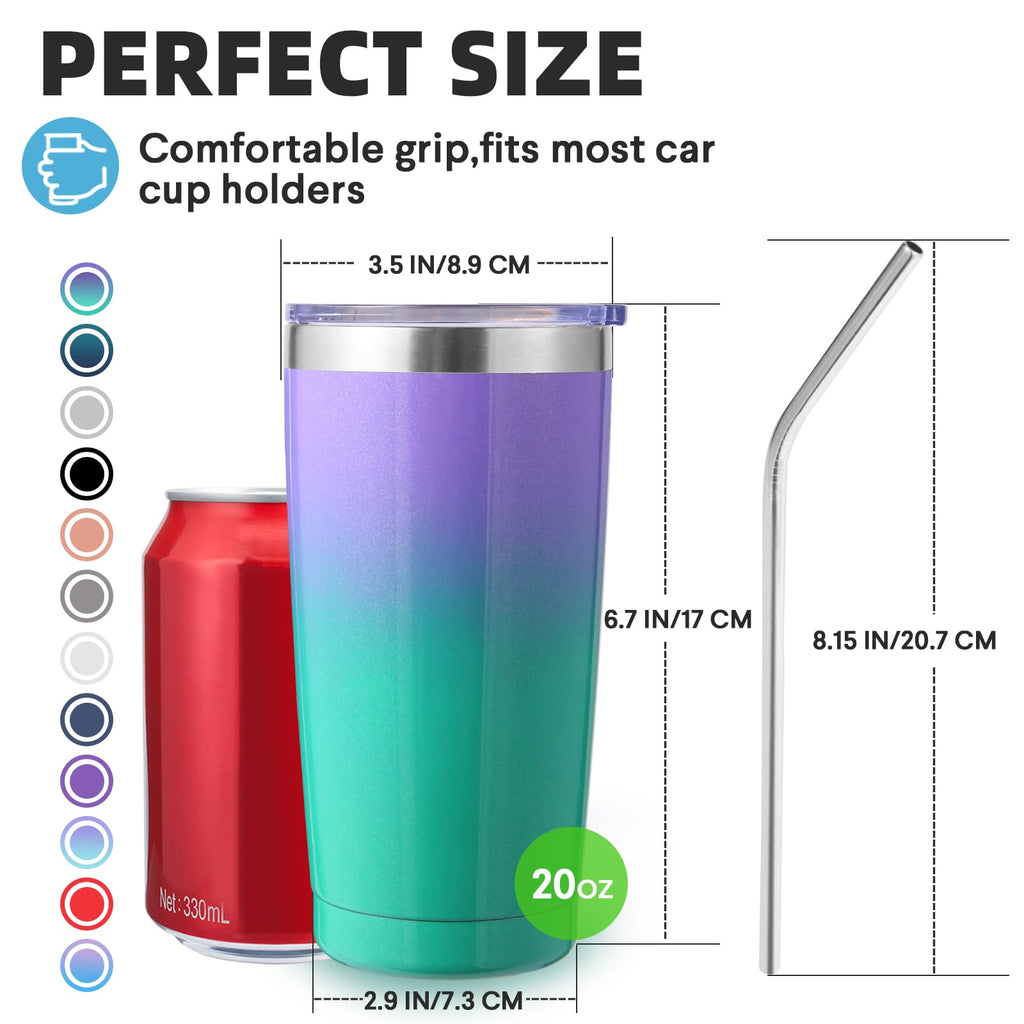 20oz Stainless Steel Insulated Tumbler with Lid and Straw 4 Pack A3535