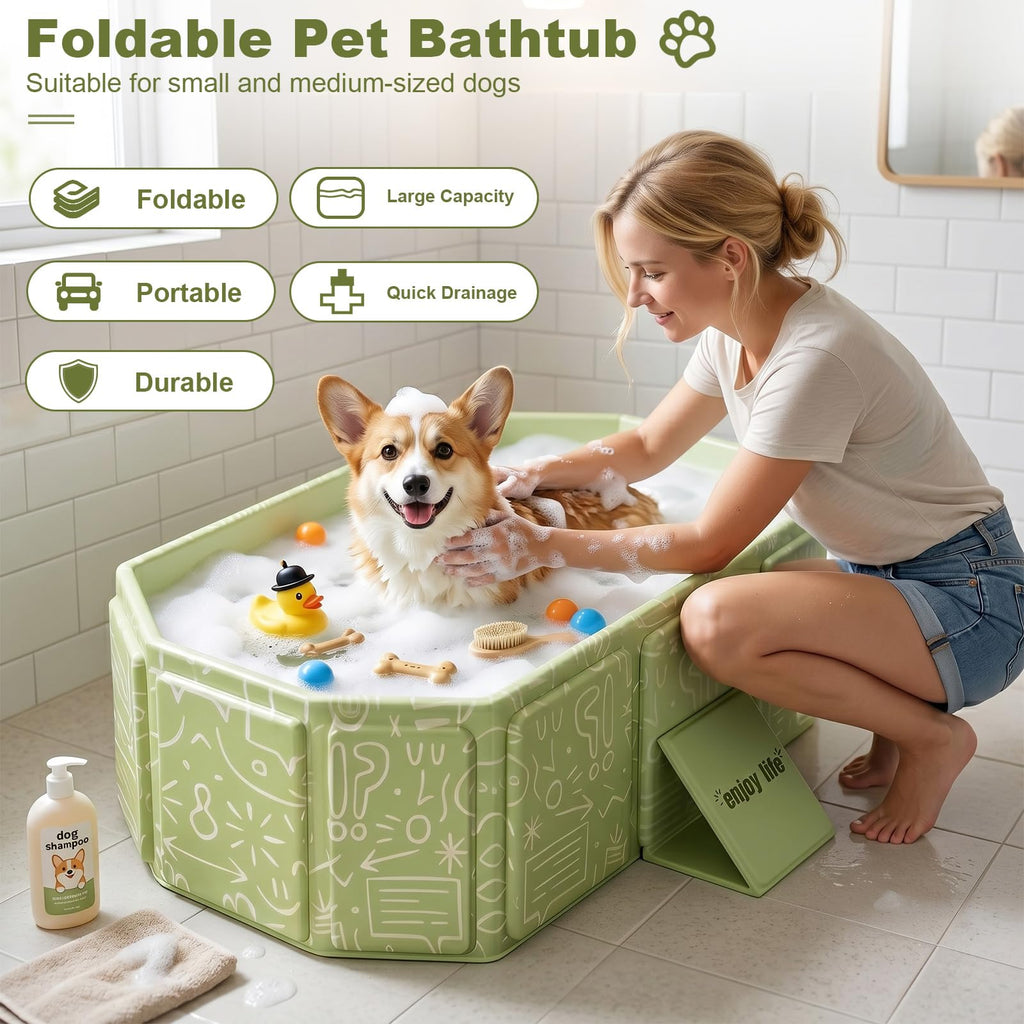 Foldable Dog Bathtub with Side Drain Plug K208