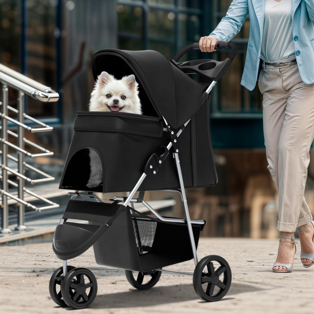 3-Wheel Pet Stroller for Small/Medium Dog Cat, Up to 33lbs, Black Z31051