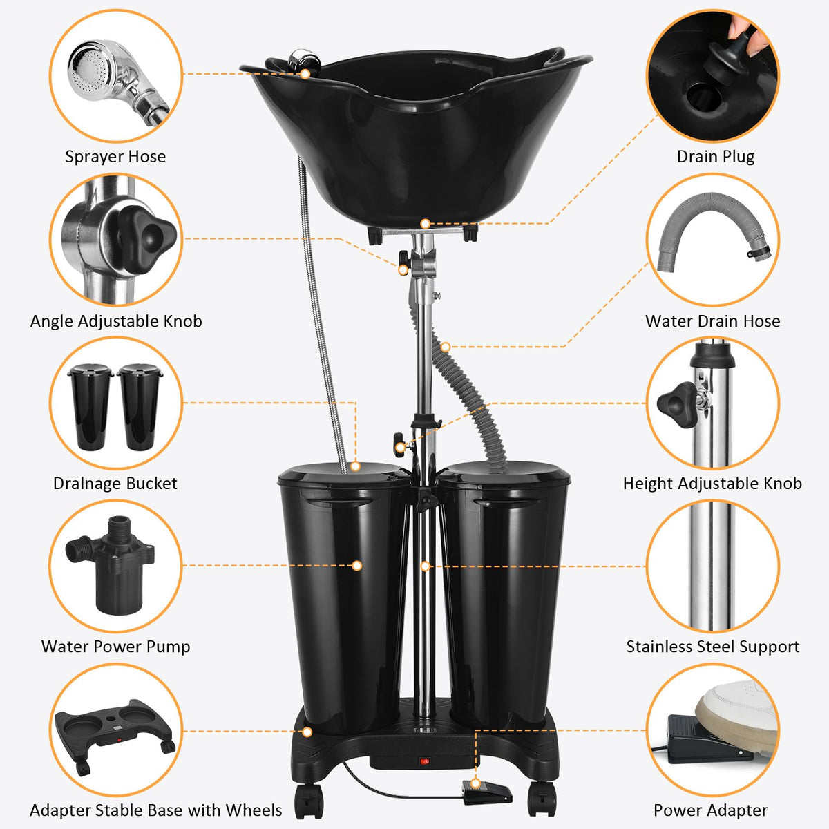 Portable Shampoo Bowl with Electric Pump C26009
