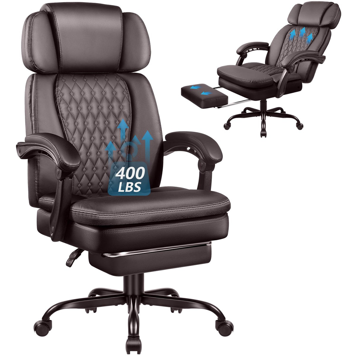 Brown High Back Ergonomic PU Leather Office Chair with Foot-Rest Z989159