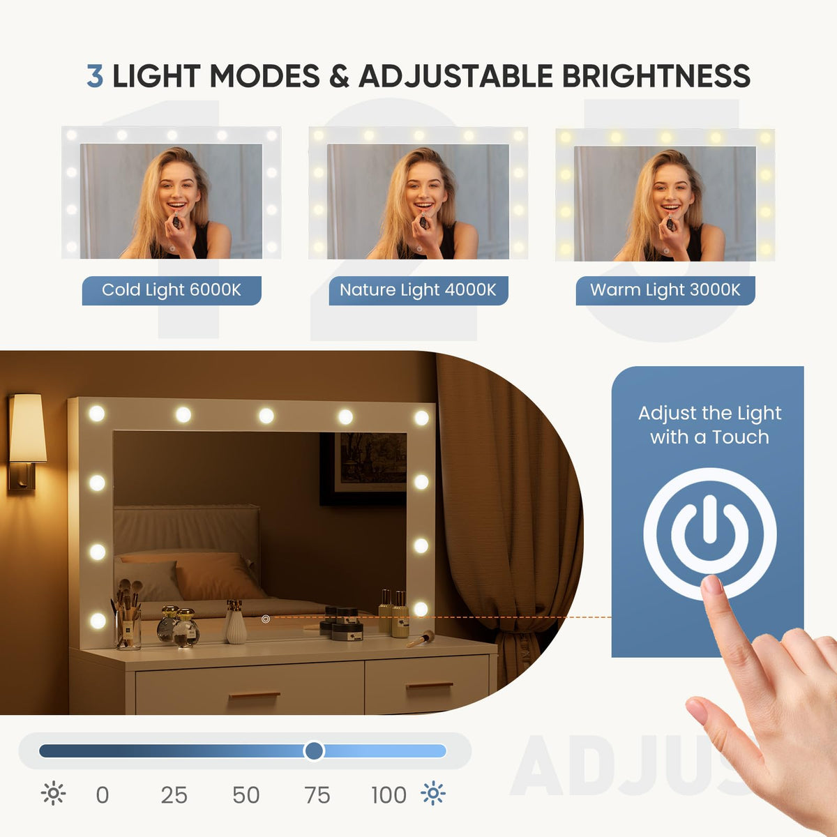 Vanity Desk with Mirror and Lights R8423