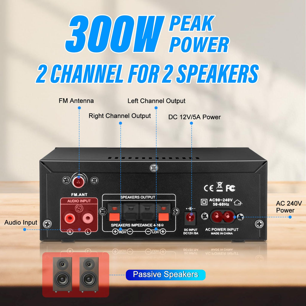 300W Bluetooth 5.1 Stereo Audio Amplifier Y178