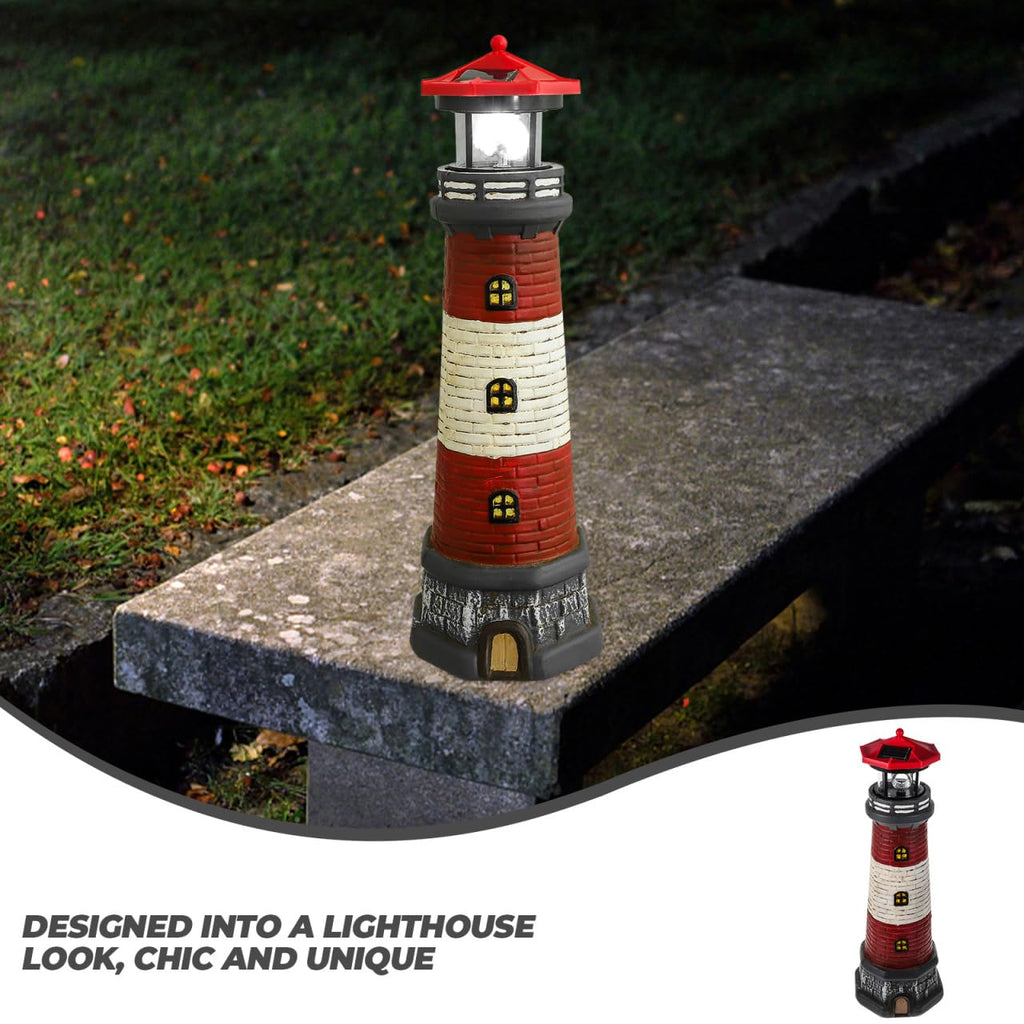 Solar Lighthouse with Rotating LED Lights 15 Inch Tall Z13243