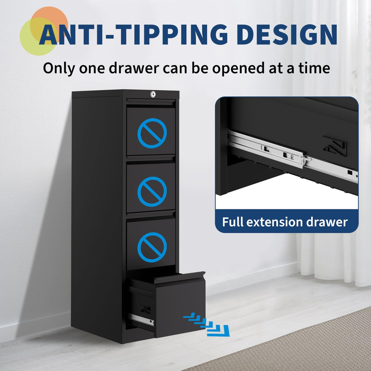 4 Drawer Metal File Cabinet with Lock Y60489