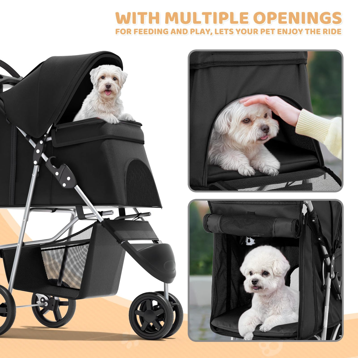 3-Wheel Pet Stroller for Small/Medium Dog Cat, Up to 33lbs, Black Z31051