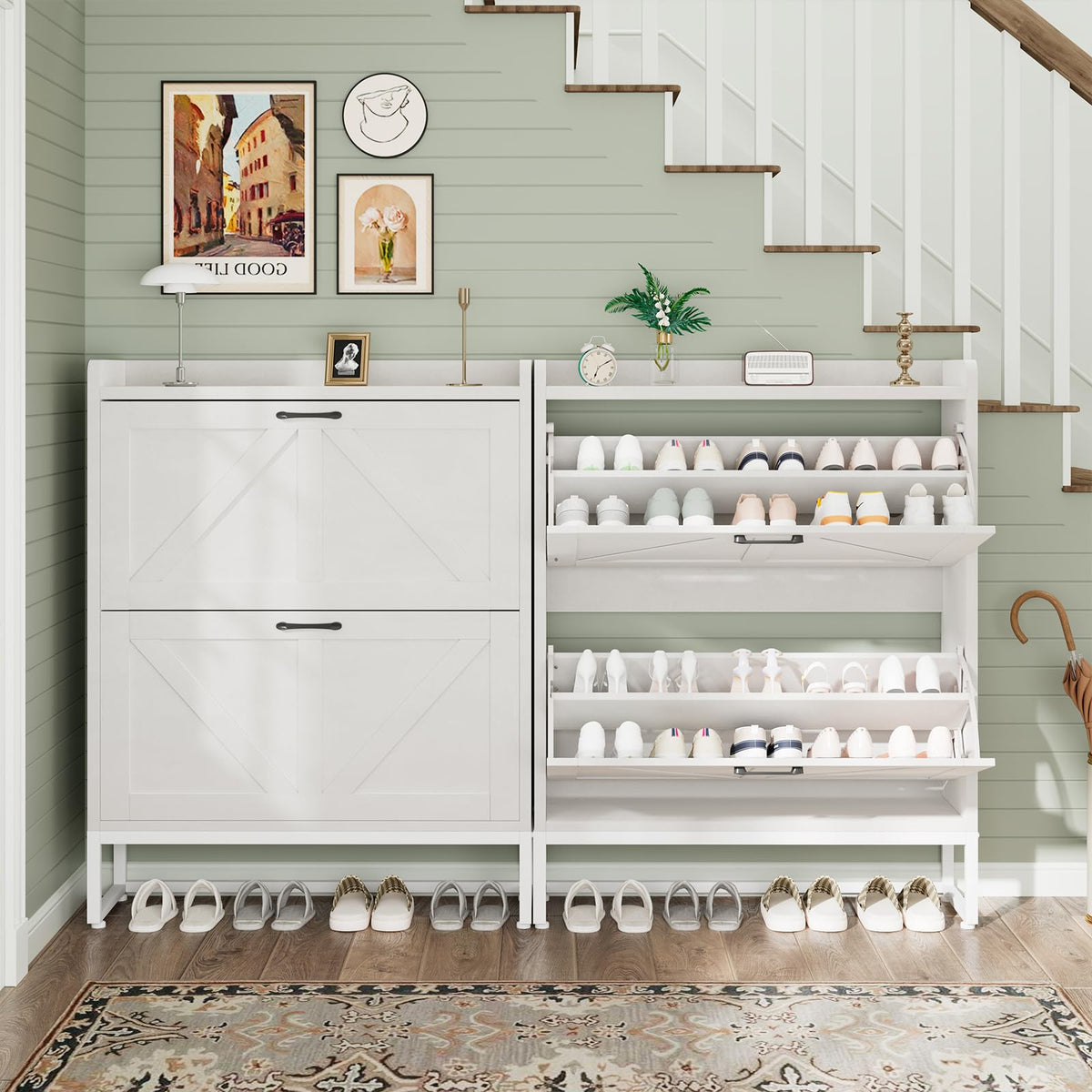 White 2 Flip Drawers Shoe Storage Cabinet I842371