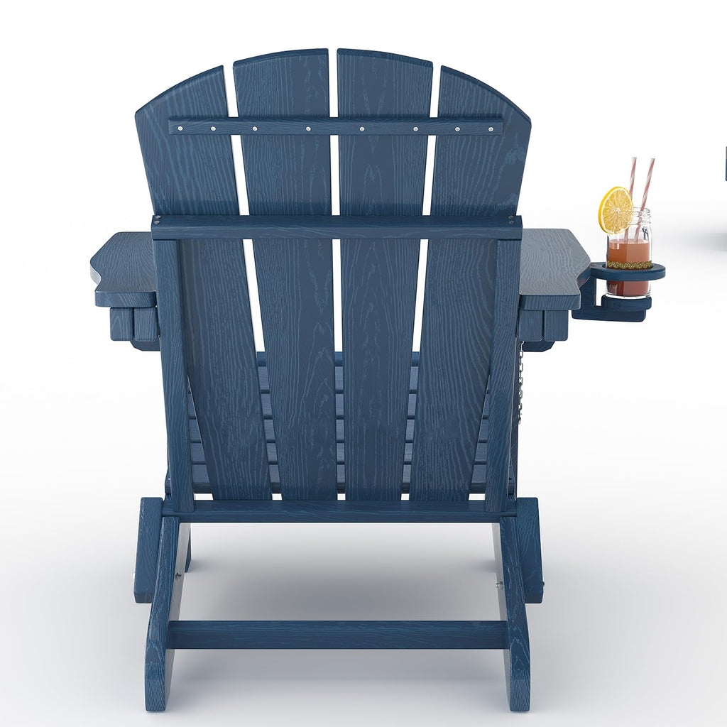 Navy Blue HDPE Folding Adirondack Chair Set of 6 with Cup Holder S86284