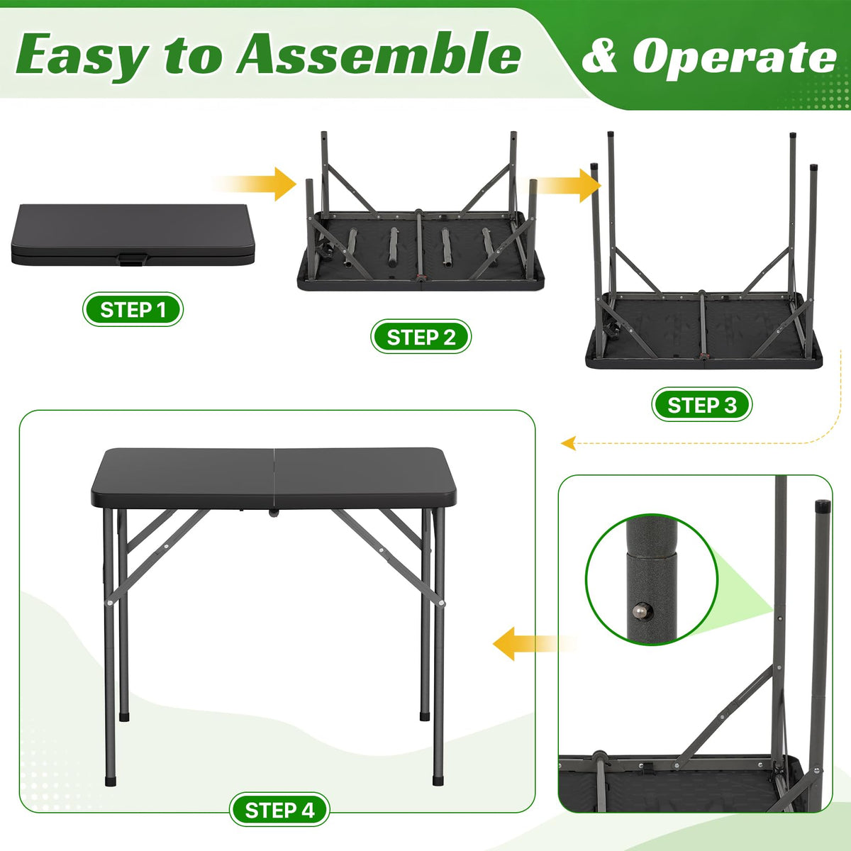 34" Square Folding Table, Black D753