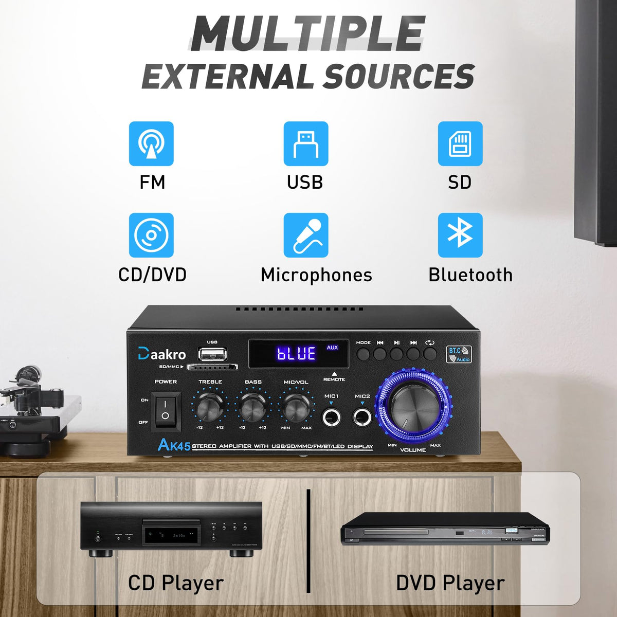 300W Bluetooth 5.1 Stereo Audio Amplifier Y178
