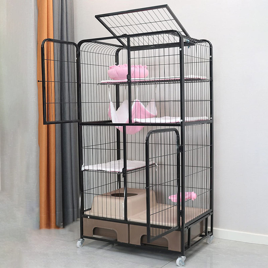 Black Four Layer Metal Cat Cage Dog Crate J5354