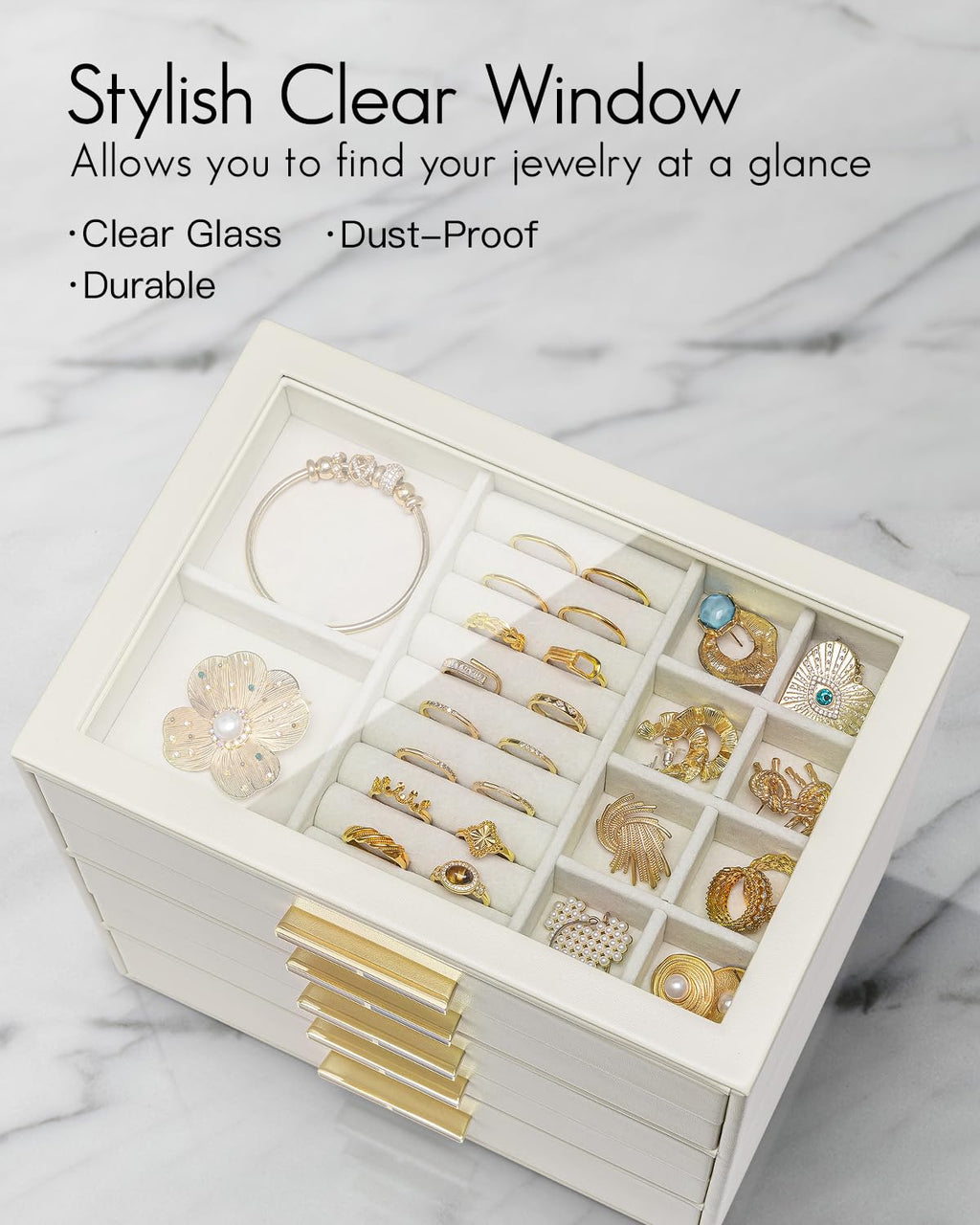 5 Layer Glass Lid Jewelry Organizer with 5 Drawers P19663