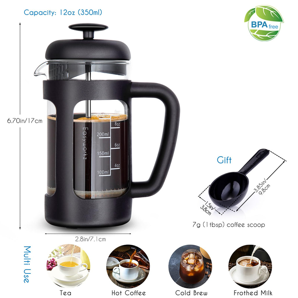 12 oz French Press Coffee Tea Maker with Measuring Coffee Spoon Q401