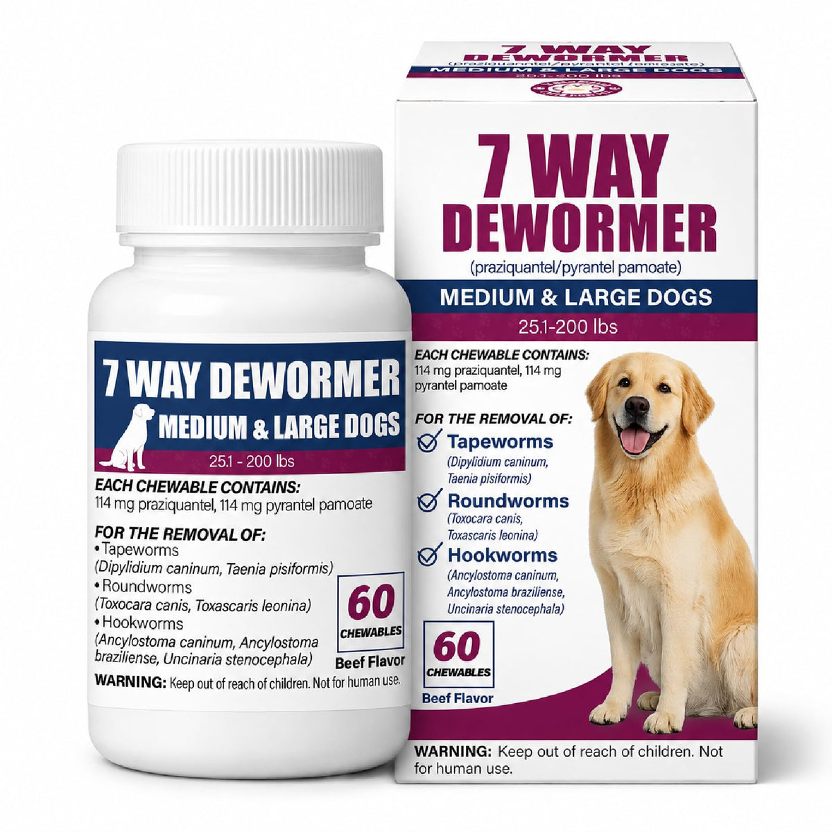 7-Way Dewormer for Dogs, 60 Beef Flavored Chewables E3807