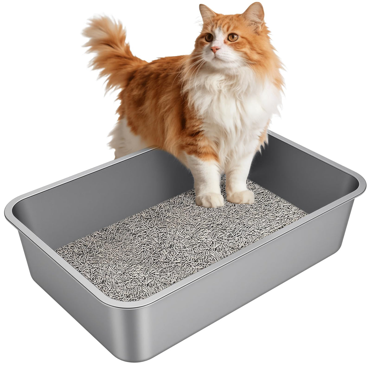 X-Large High Sided Stainless Steel Cat Litter Box H34145