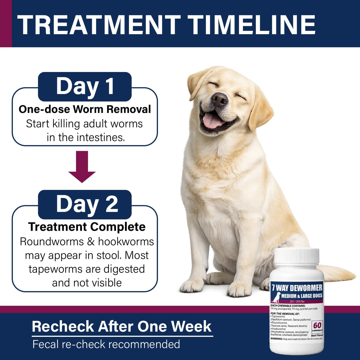 7-Way Dewormer for Dogs, 60 Beef Flavored Chewables E3807