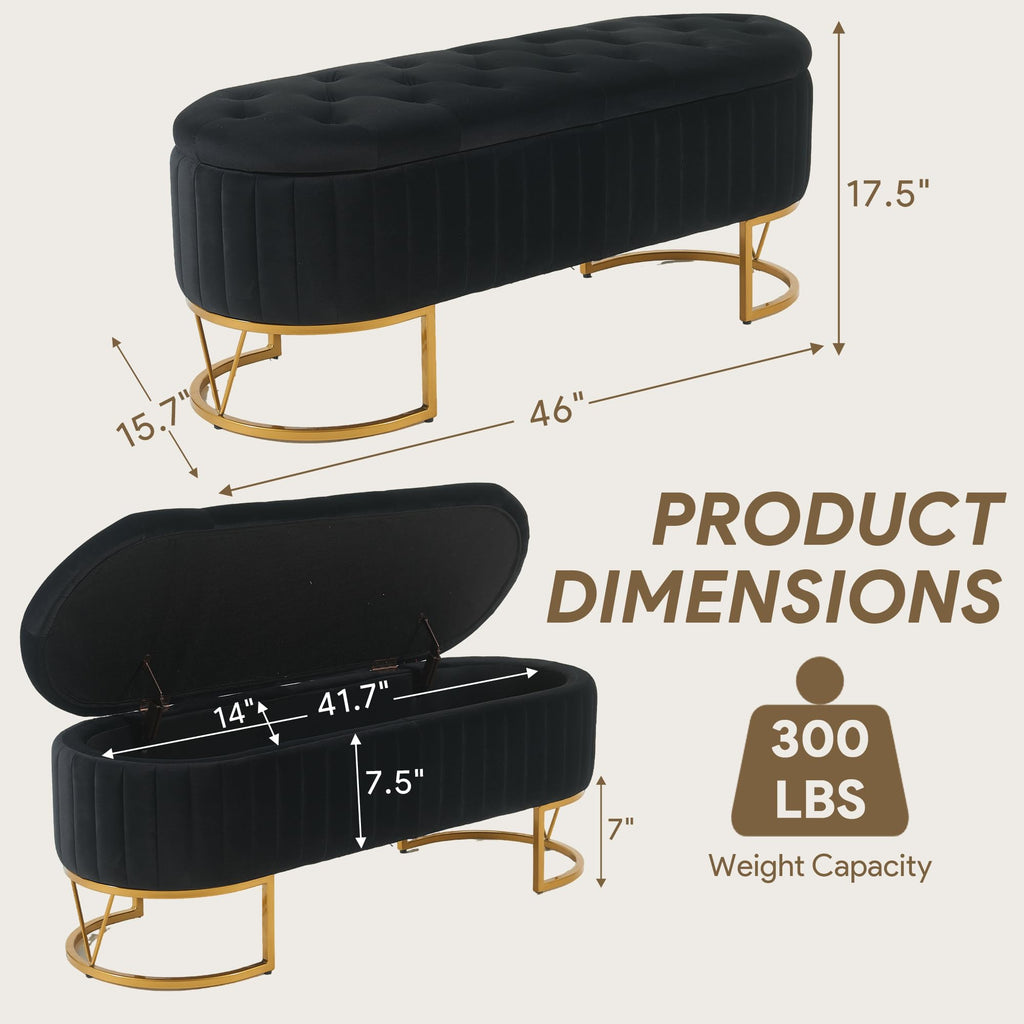 Black Velvet Upholstered Storage Bench J6611