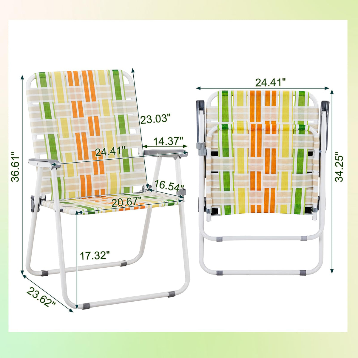 Yellow & Green Webbed Lawn Chairs Set of 2 C367613
