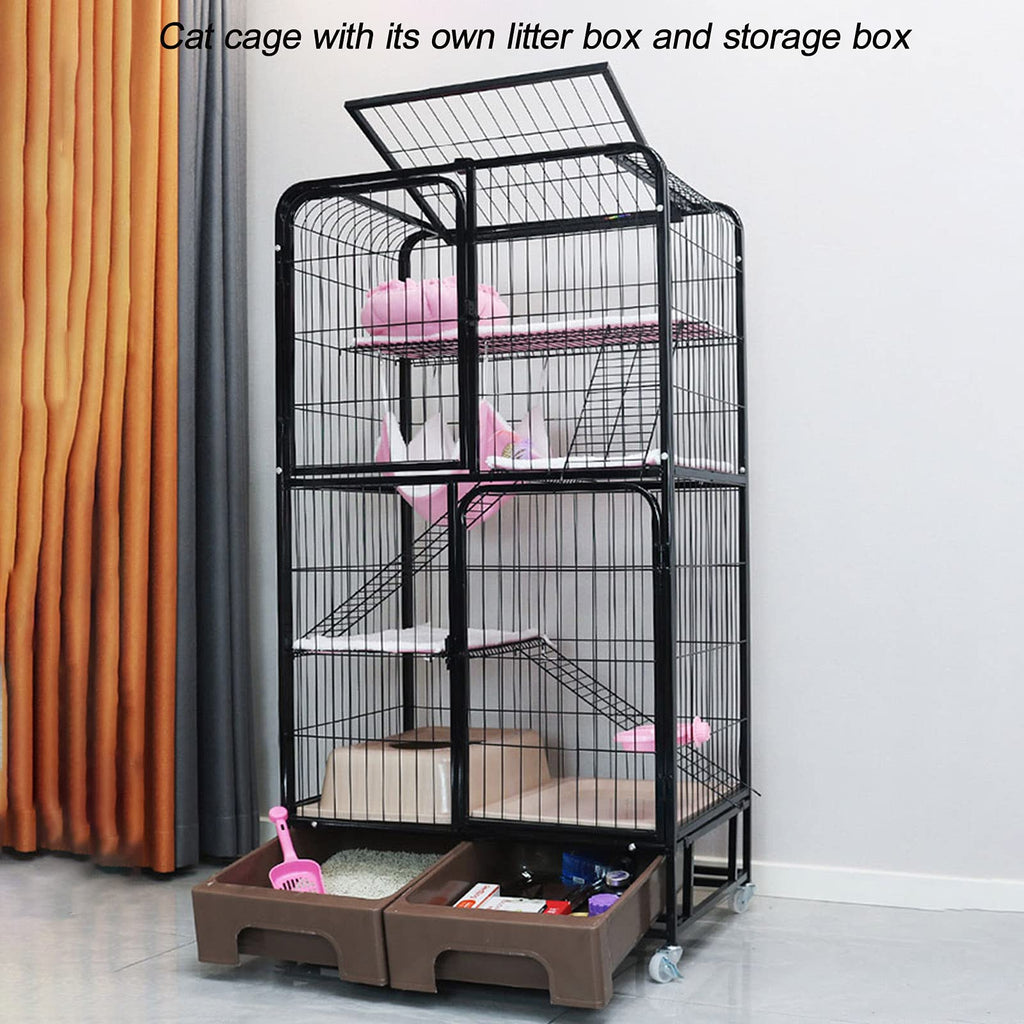 Black Four Layer Metal Cat Cage Dog Crate J5354