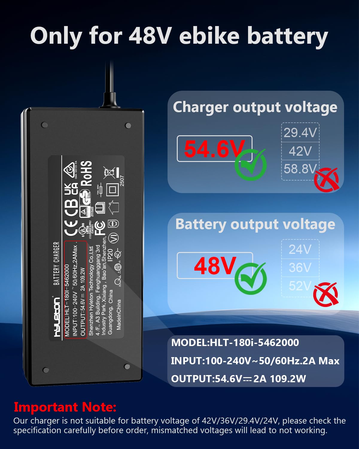 54.6V 2A Lithium Battery Charger V576439