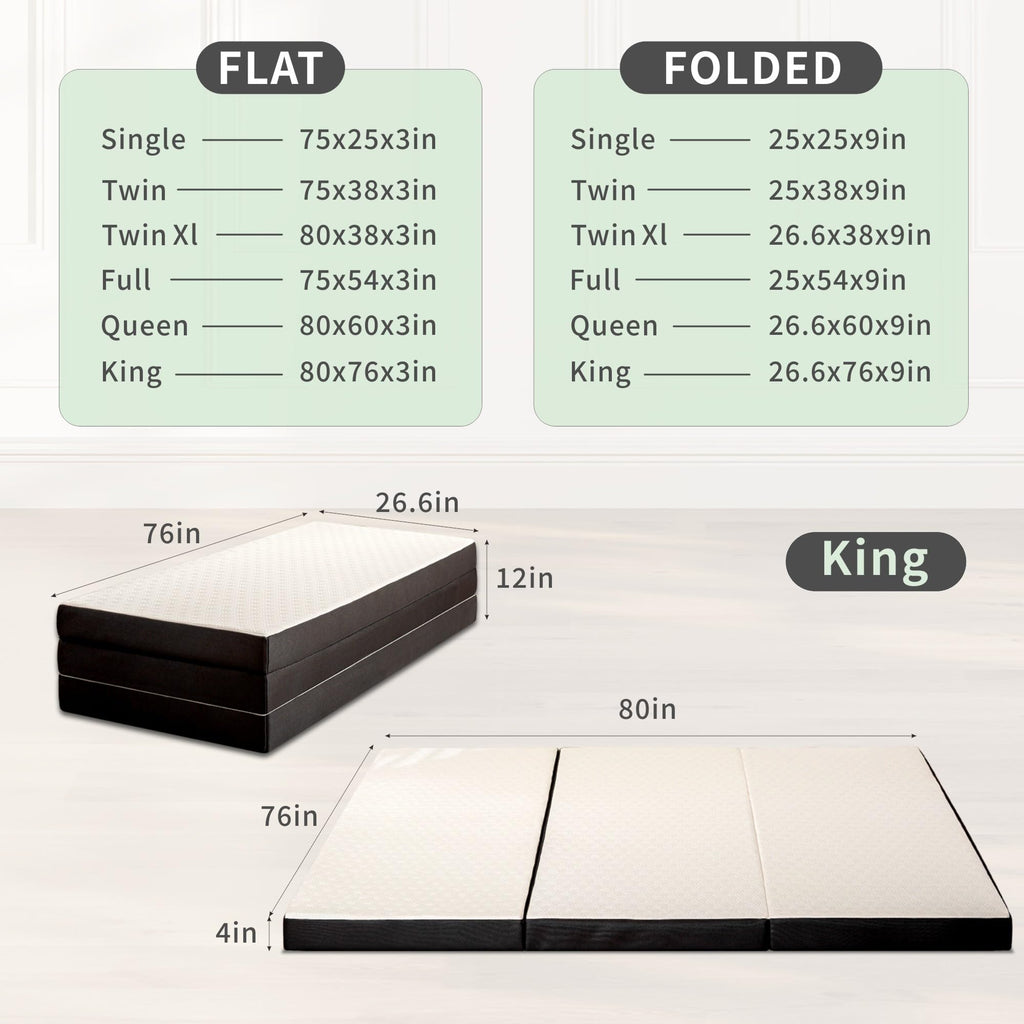 4 Inch Tri Fold Memory Foam Mattress with Washable Cover V339226