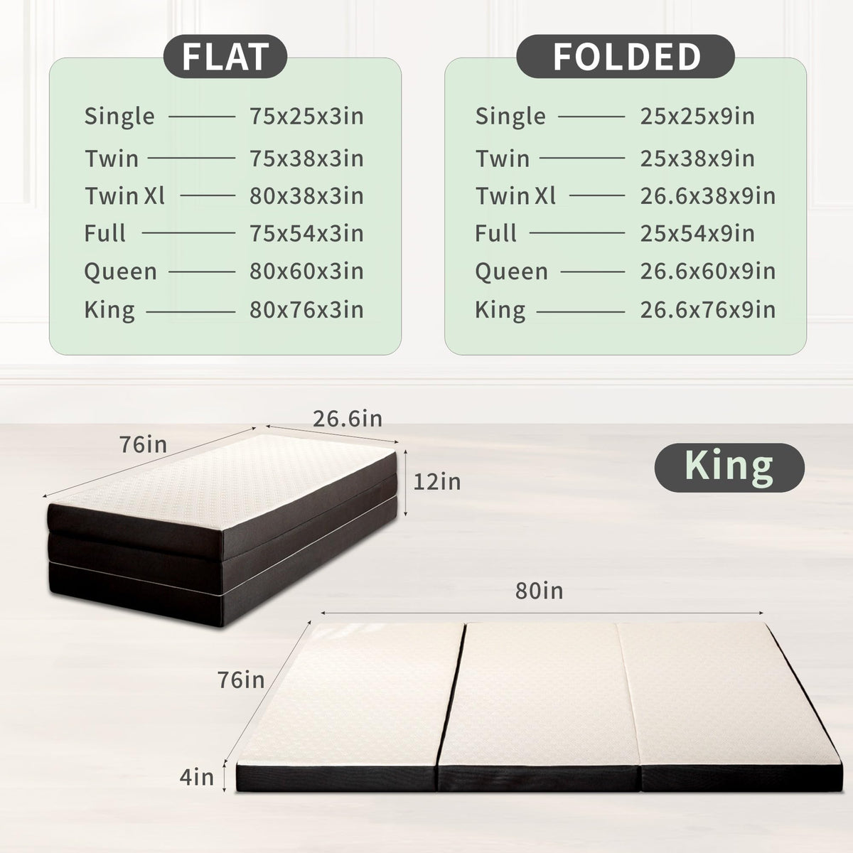 4 Inch Tri Fold Memory Foam Mattress with Washable Cover V339226
