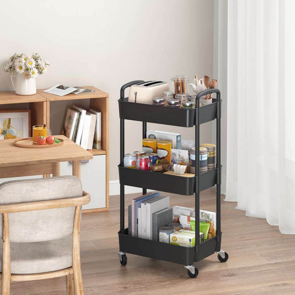 3-Tier Plastic Rolling Utility Cart with Wheels S515