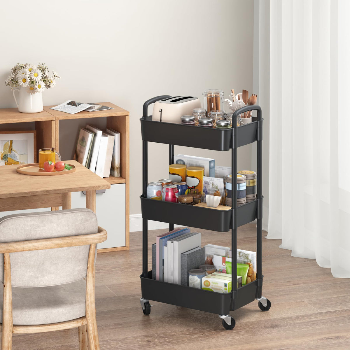 3-Tier Plastic Rolling Utility Cart with Wheels S515