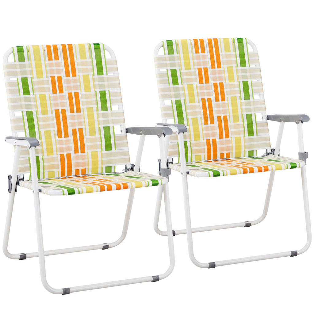 Yellow & Green Webbed Lawn Chairs Set of 2 C367613
