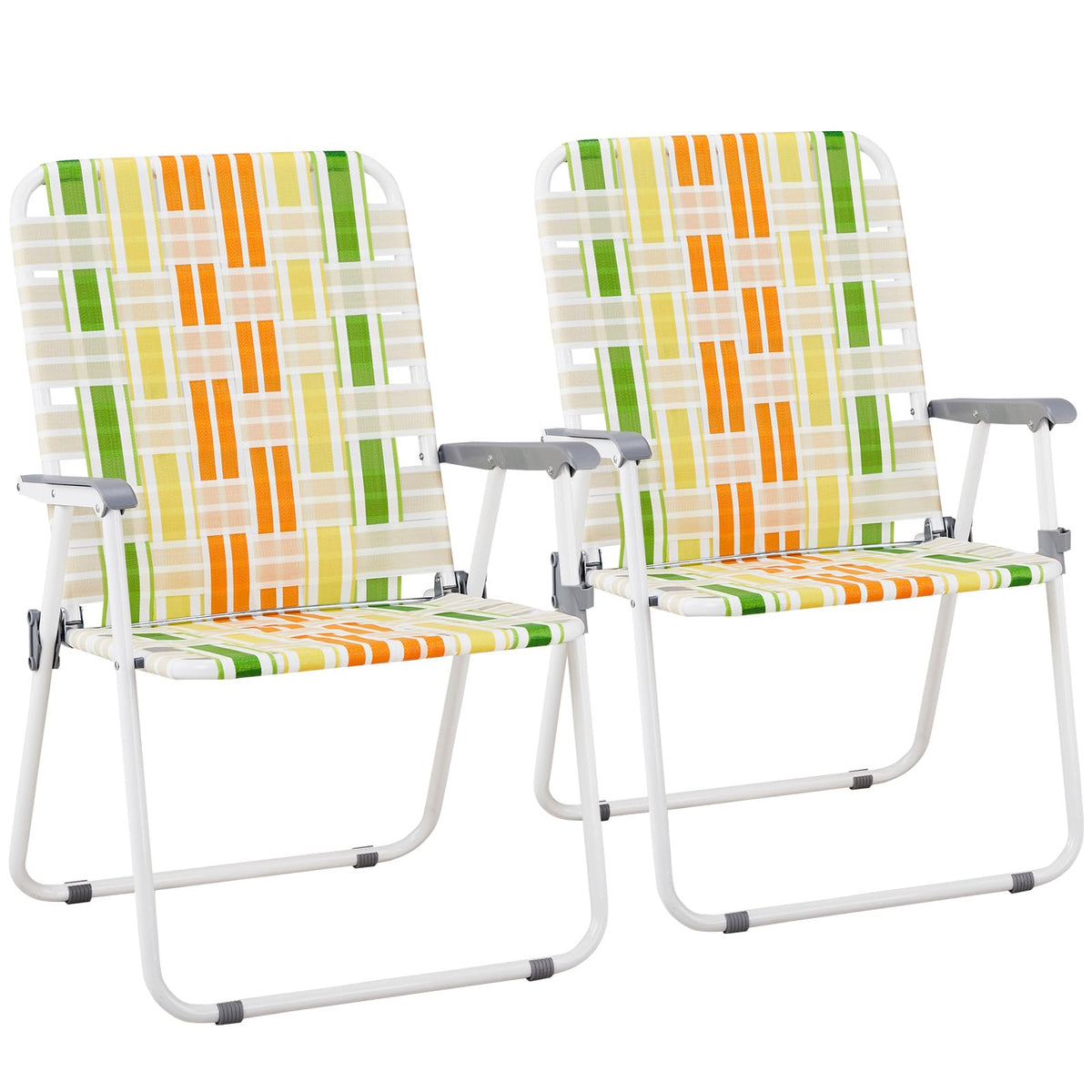 Yellow & Green Webbed Lawn Chairs Set of 2 C367613