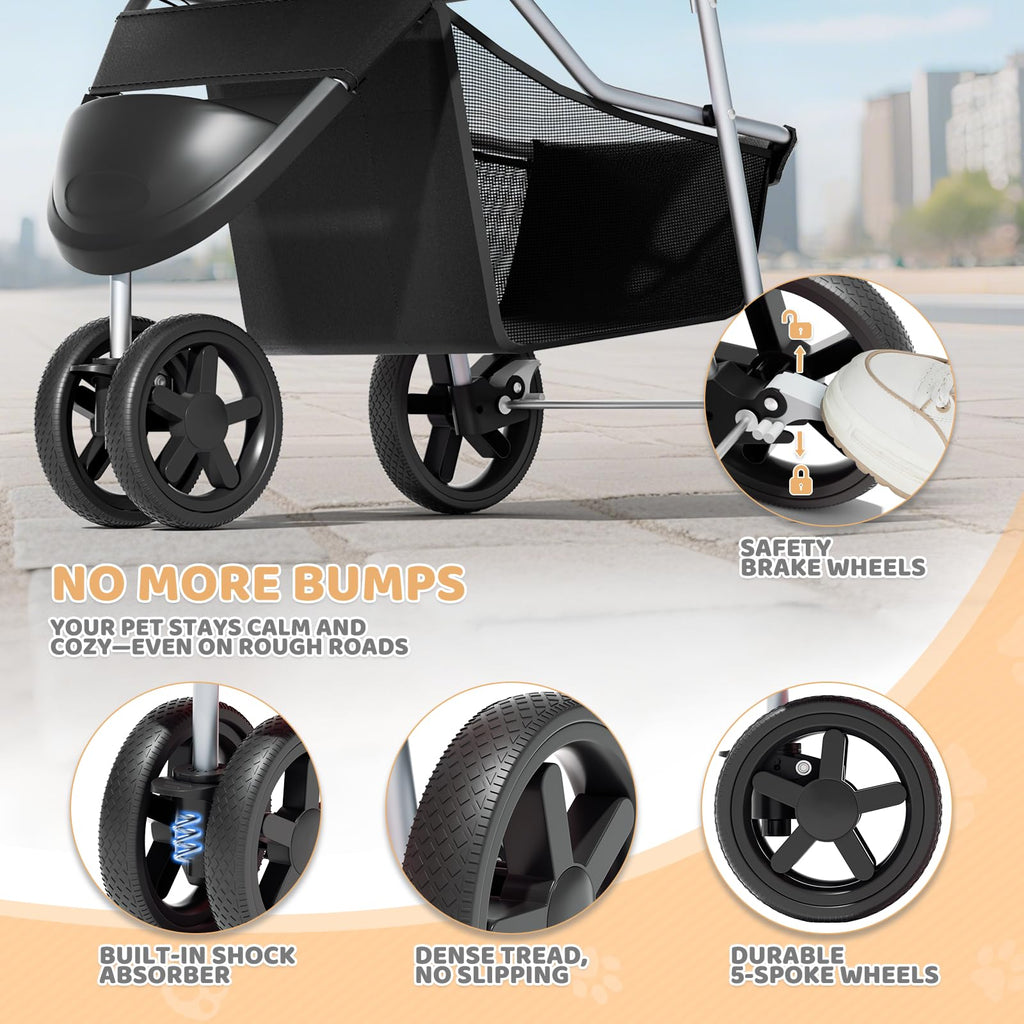 3-Wheel Pet Stroller for Small/Medium Dog Cat, Up to 33lbs, Black Z31051