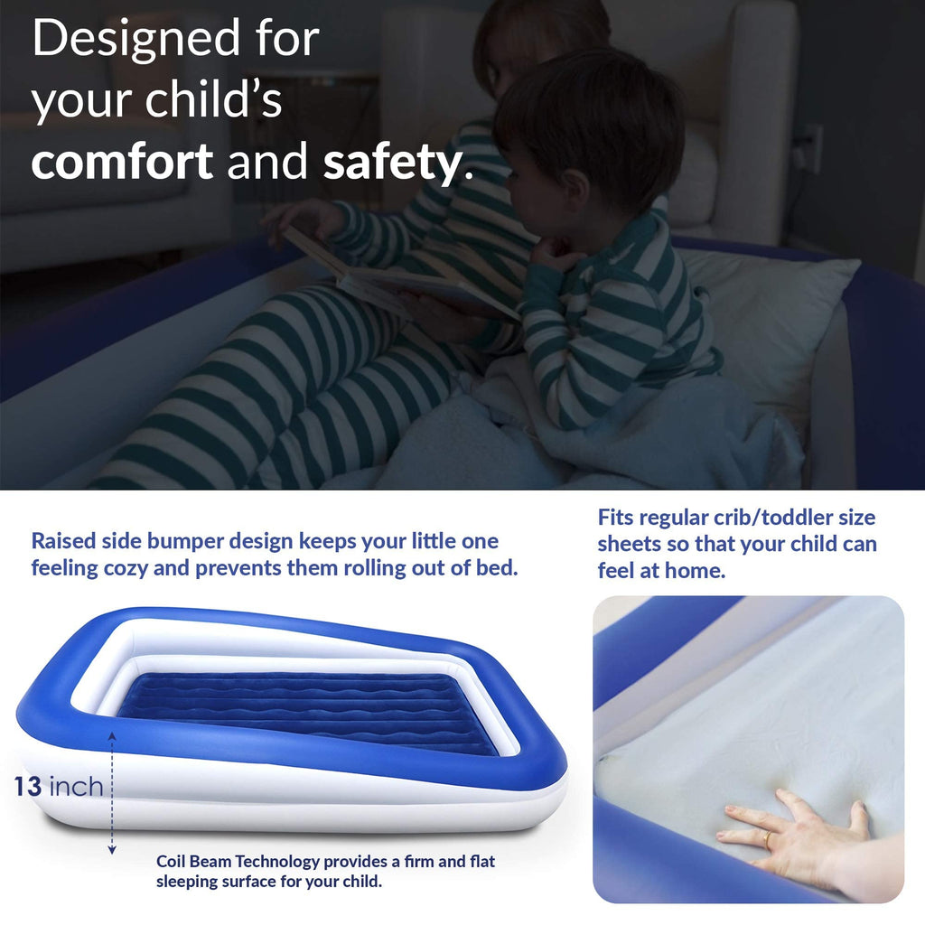 Kids Inflatable Travel Bed with High Speed Pump, Blue F1366
