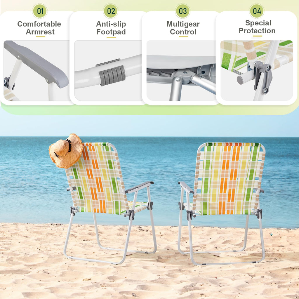 Yellow & Green Webbed Lawn Chairs Set of 2 C367613