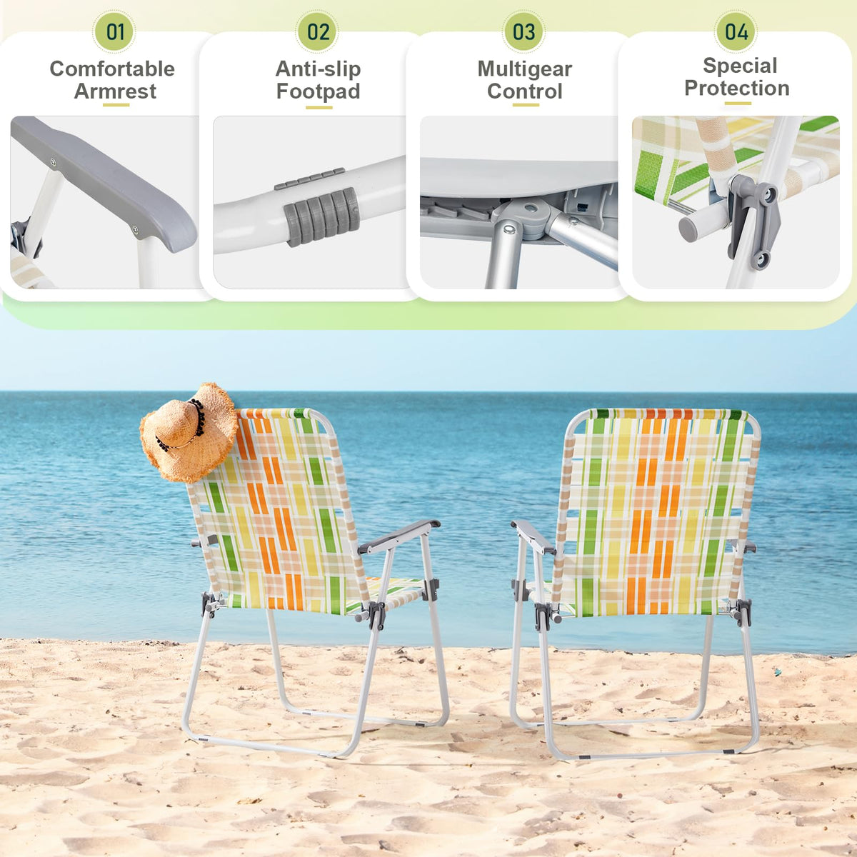 Yellow & Green Webbed Lawn Chairs Set of 2 C367613