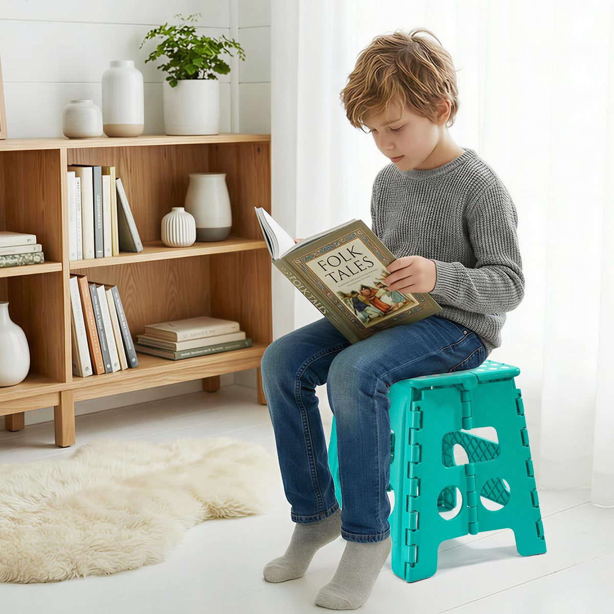 Teal 13 Inch Folding Step Stool X801
