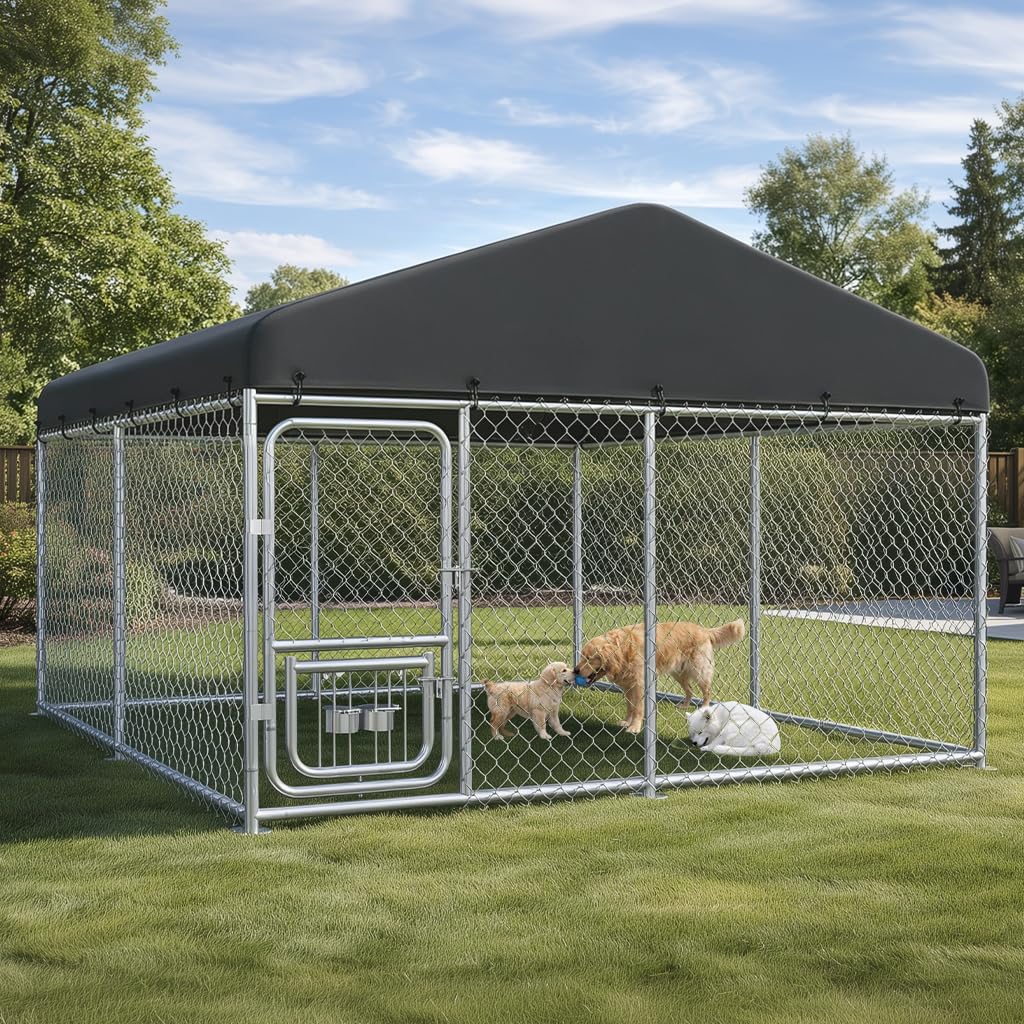 10x10FT Heavy Duty Outdoor Dog Kennel with Roof J374020