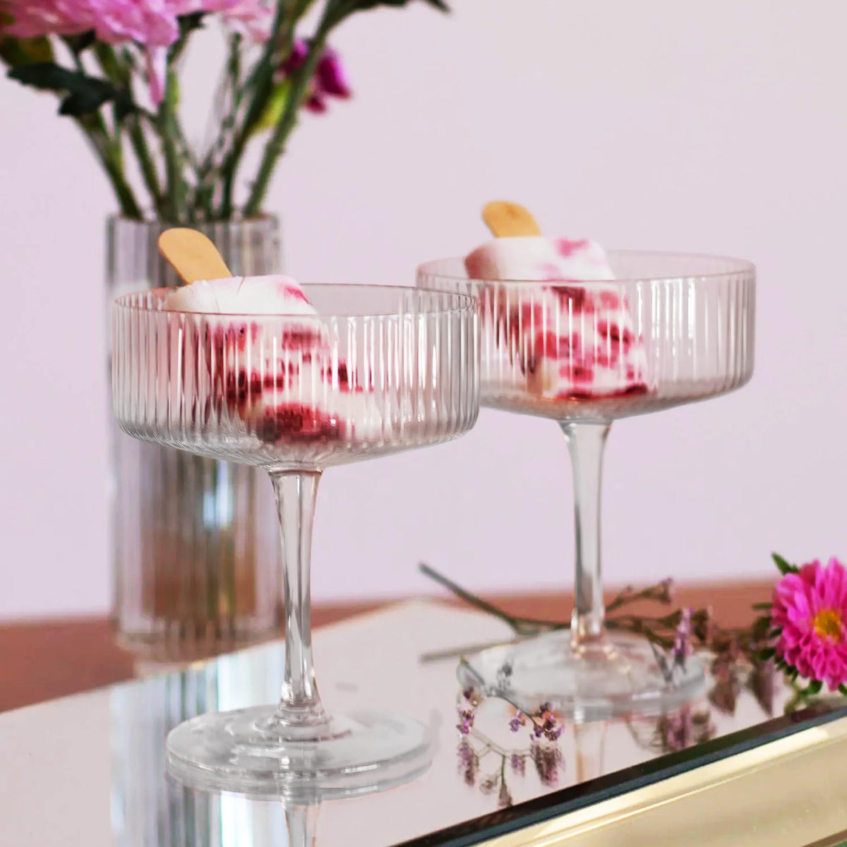 Ribbed Coupe Glasses Set of 6, 9 oz Crystal Cocktail Glassware D734840