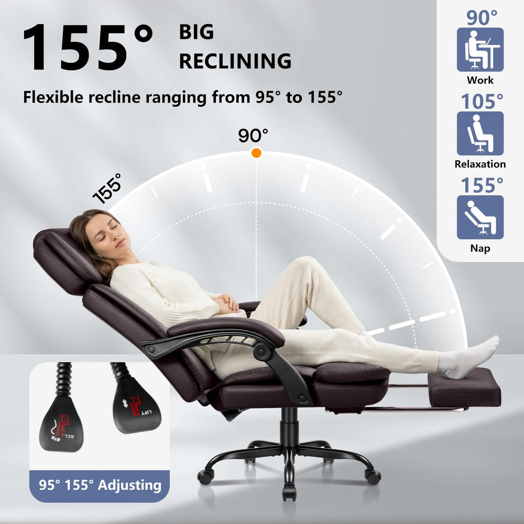 Brown High Back Ergonomic PU Leather Office Chair with Foot-Rest Z989159