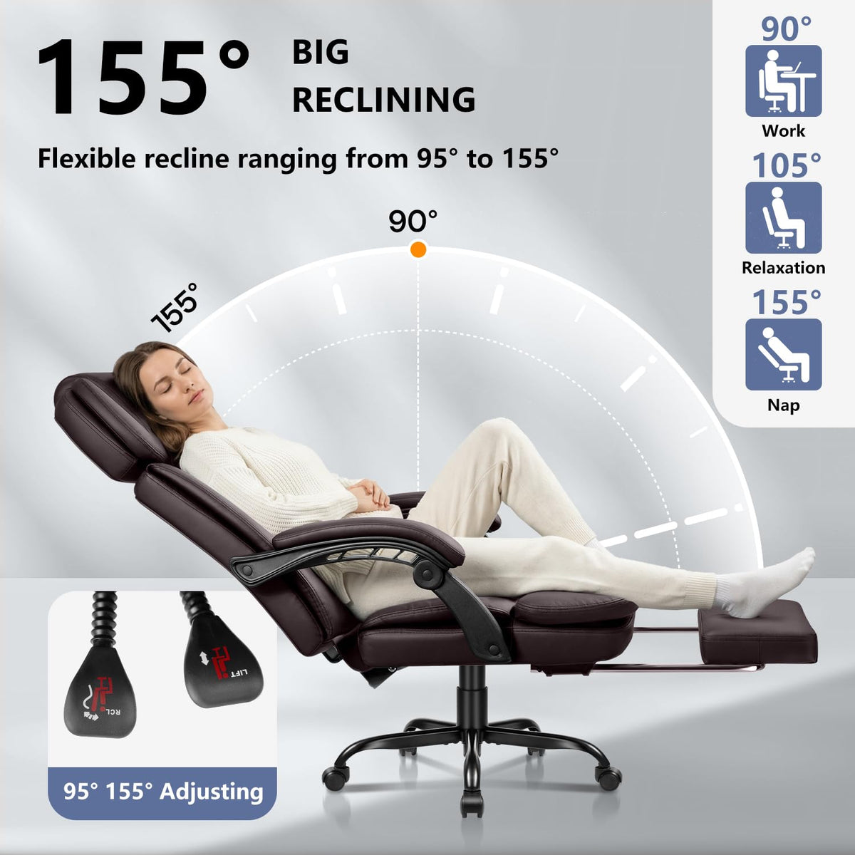 Brown High Back Ergonomic PU Leather Office Chair with Foot-Rest Z989159
