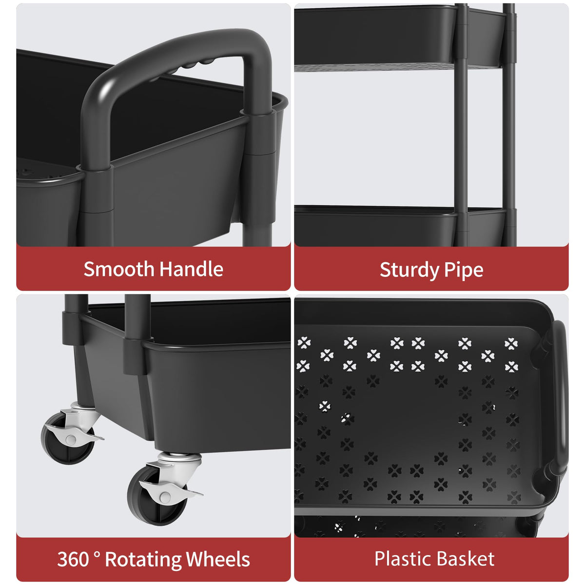 3-Tier Plastic Rolling Utility Cart with Wheels S515