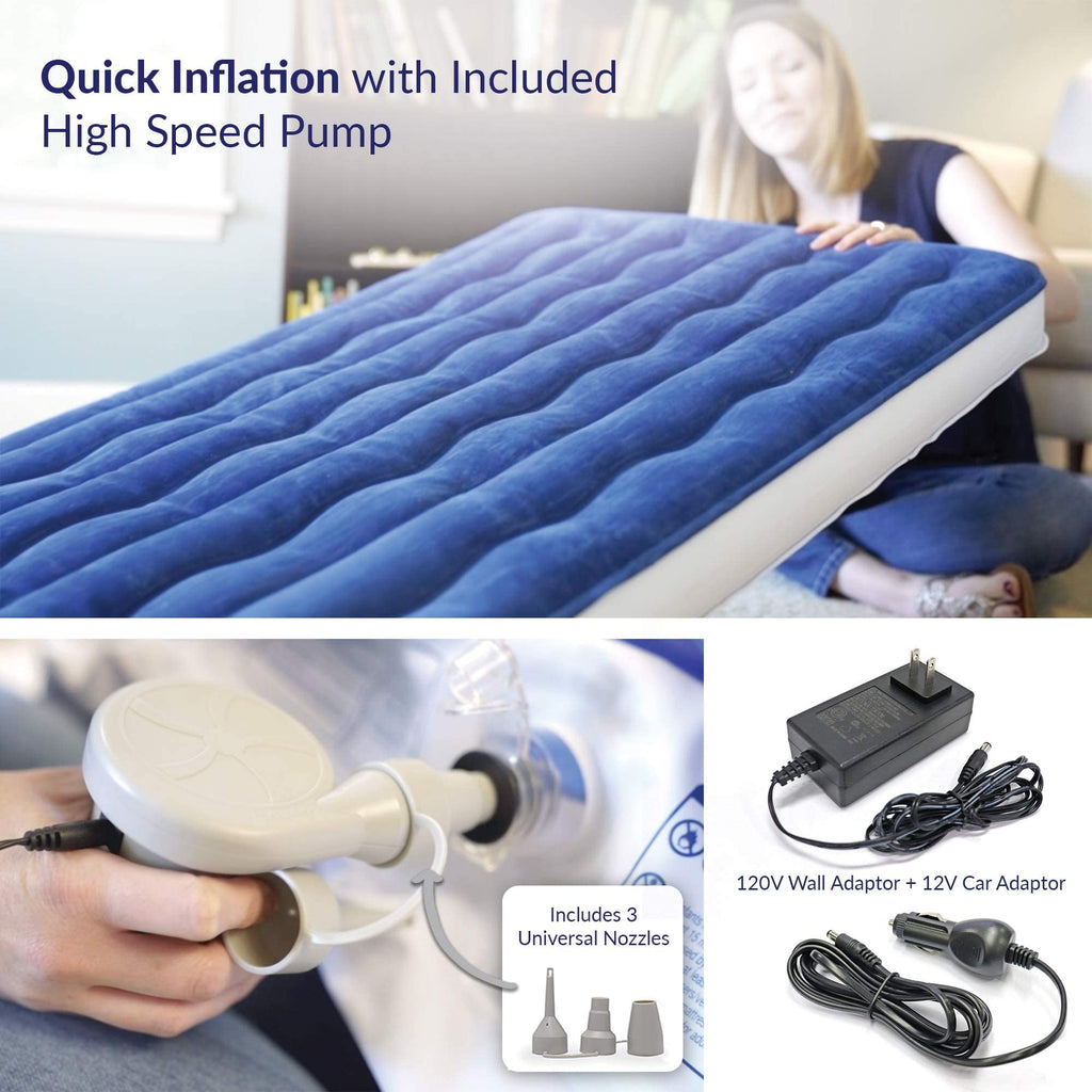 Kids Inflatable Travel Bed with High Speed Pump, Blue F1366