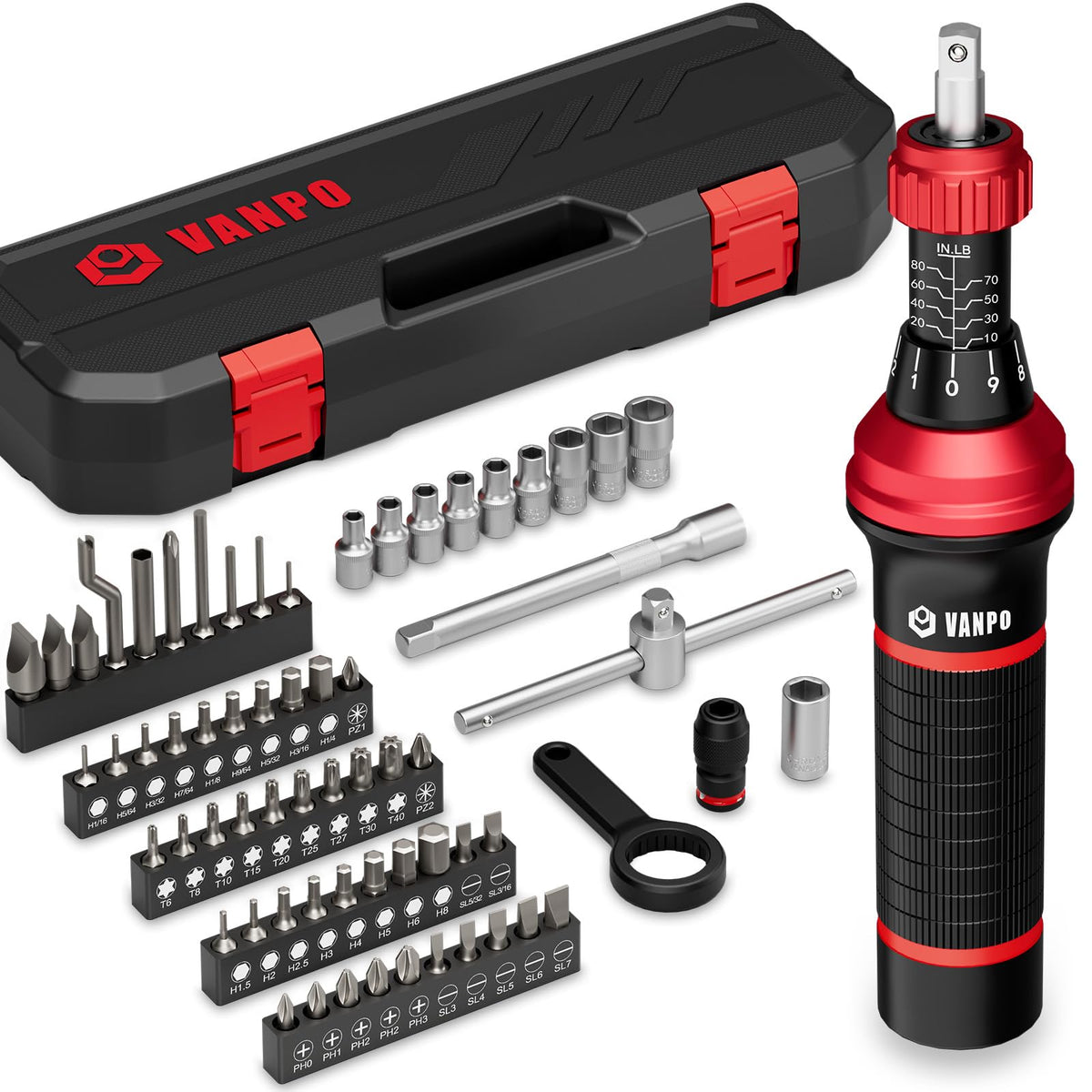 Torque Screwdriver, 10–80 in-lb, 64 Pieces Y96988