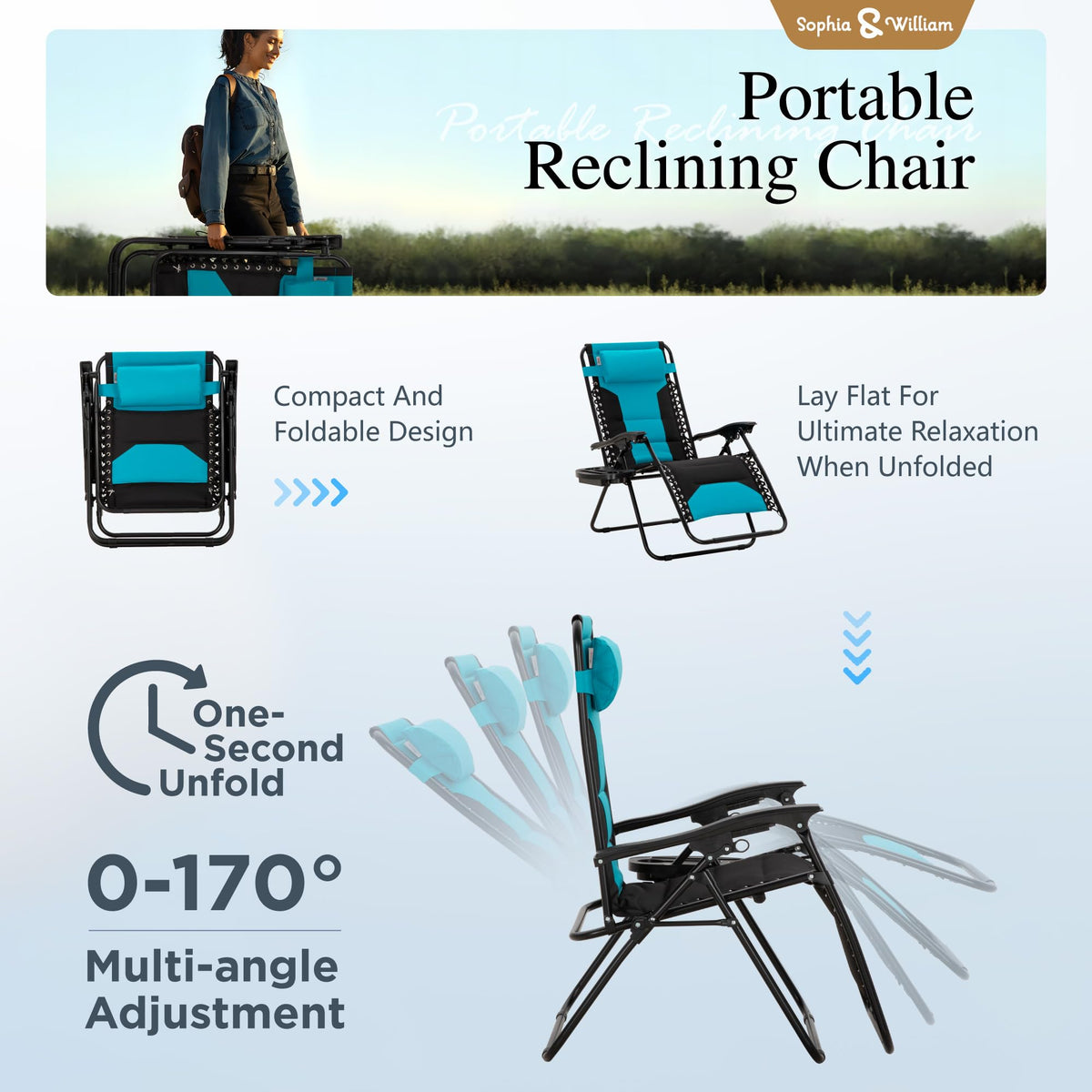 Aqua Padded Zero Gravity Chair Set of 2 Z732