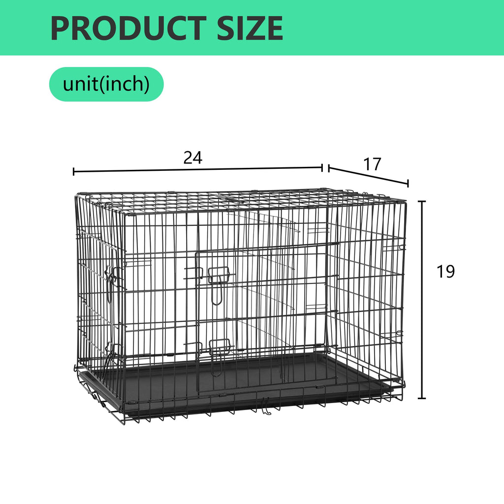 24 inch Folding Metal Wire Dog Crate with Double Door I8658