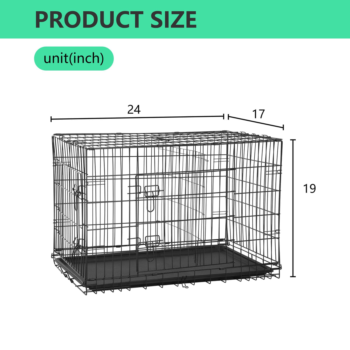 24 inch Folding Metal Wire Dog Crate with Double Door I8658
