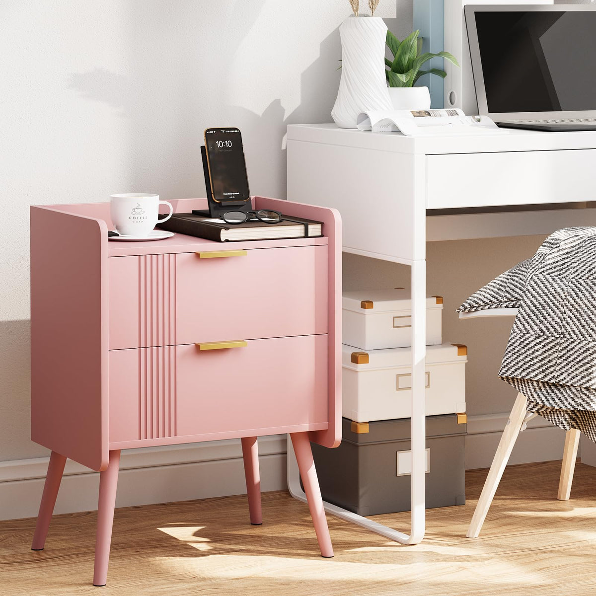 Pink 2 Drawer Wooden Nightstand X392768