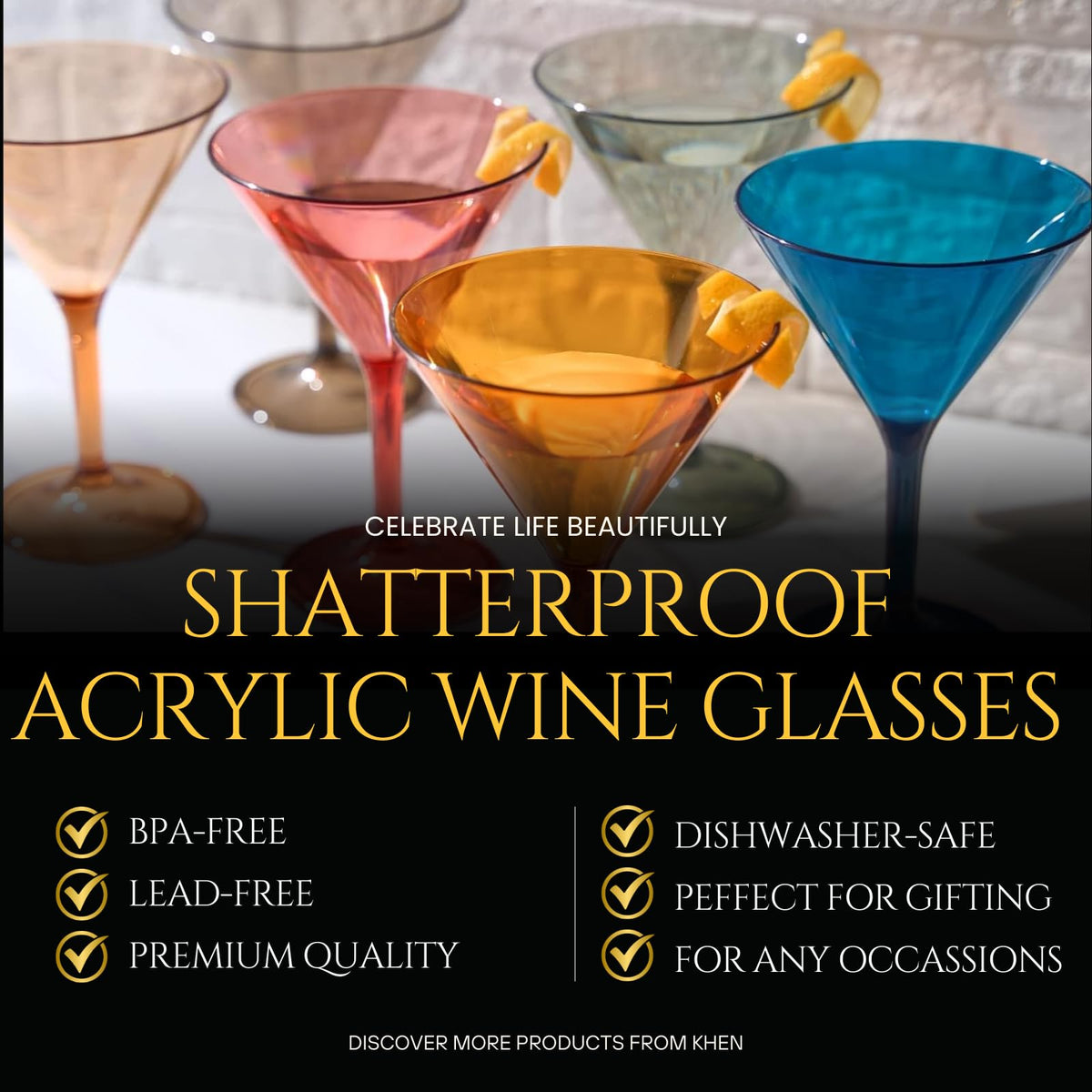 Set of 6 Shatterproof Acrylic Tritan Glasses B3181