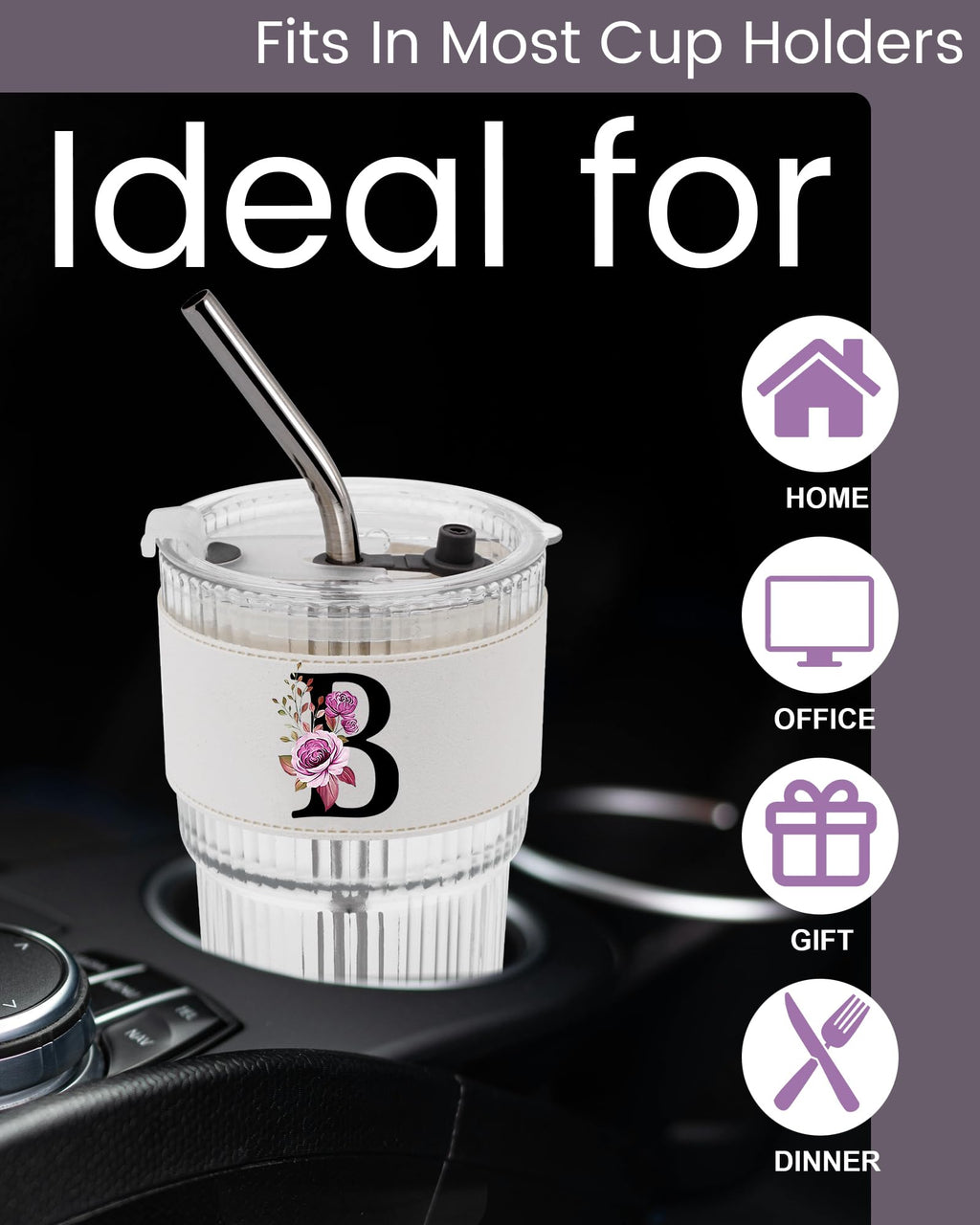 Glass Cup with Lid Straw Clear Tumbler Q80050