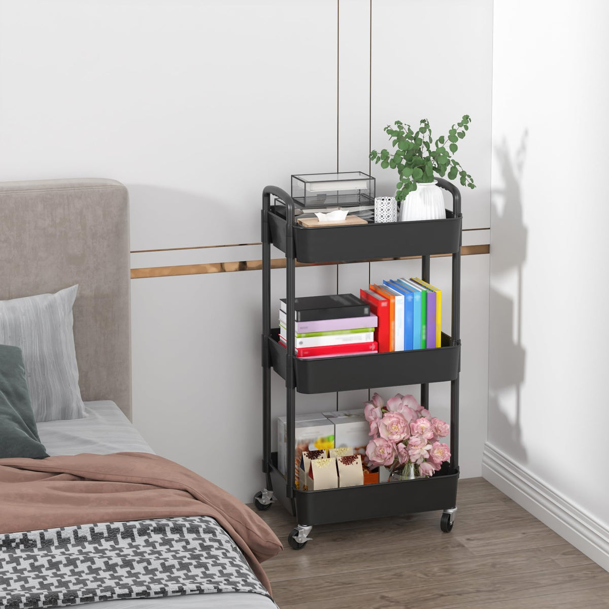 3-Tier Plastic Rolling Utility Cart with Wheels S515