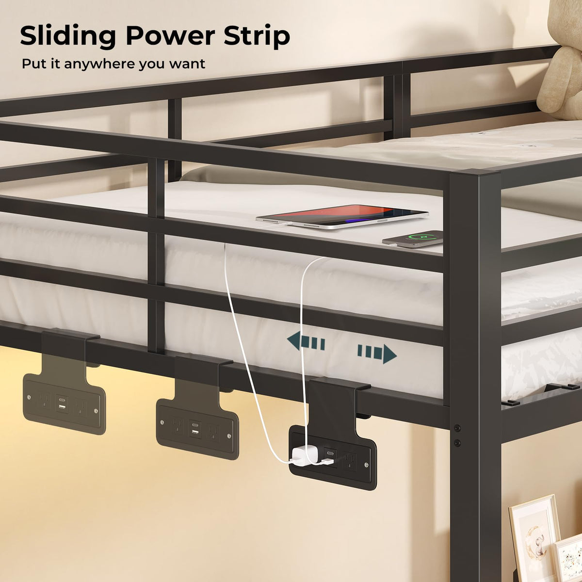Black Triple Bunk Bed Twin Over Twin with Storage Staircase M753715